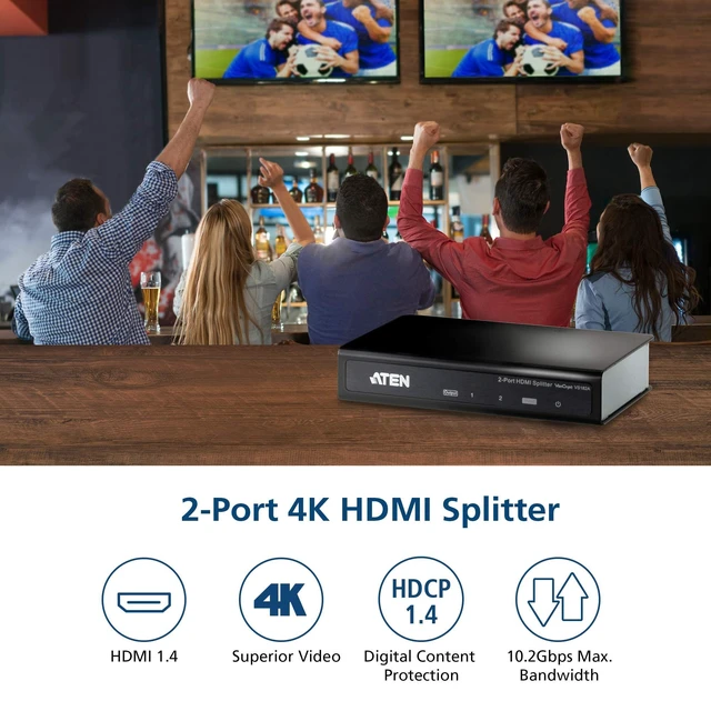 Alt view image 2 of 5 - ATEN VS182A HDMI Splitter 2 Out 2-Port 4K 1 in Connect PC Camera DVD Media Player in Up to 2 HDMI Displays Projector Monitor TV Out - Up to 4096 x 2160/3840 x 2160 60Hz - Metal