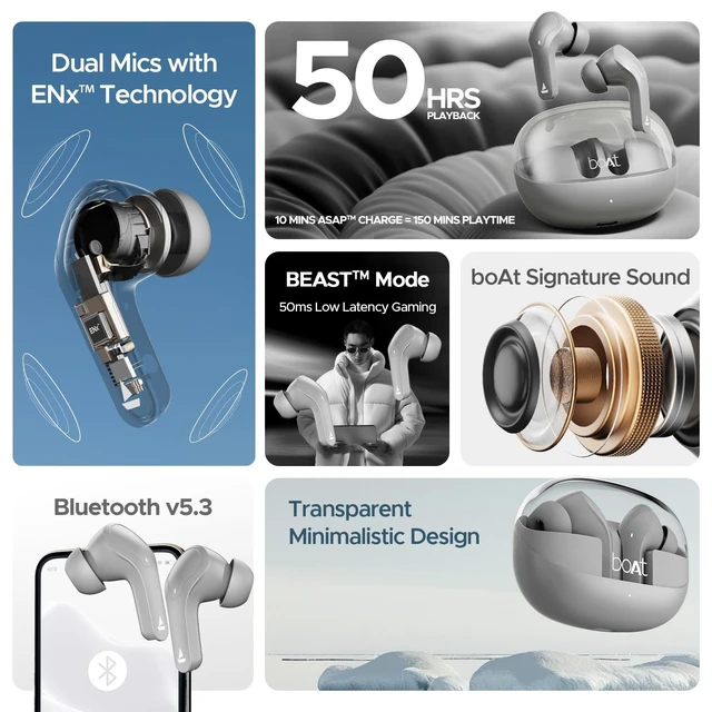 Alt view image 2 of 5 - boAt Airdopes 311 Pro Truly Wireless in Ear Earbuds, Up to 50 Hrs Playtime, Dual Mics, Low-Latency Mode, ASAP Charging, IPX4, IWP Tech, BT v5.3 (Space Grey)