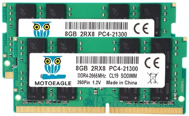 Main image of 16GB (2X8GB) DDR4 2666MHz PC4-21300 PC4-2666V 2RX8 CL19 SODIMM 1.2V 260-Pin Non-ECC SO-DIMM Laptop Notebook RAM Memory Module