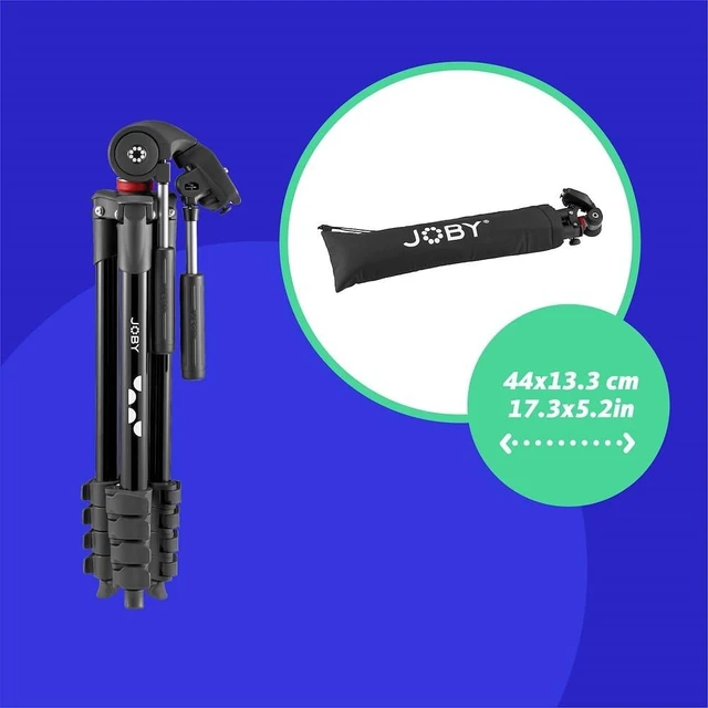 Alt view image 4 of 5 - Joby Compact Advanced, Camera Tripod with 3-Way Head, Universal -20 Quick Release Attachment and Carrying Bag, for CSC, DSLR, Mirrorless Camera, Smartphone, Colour: Black