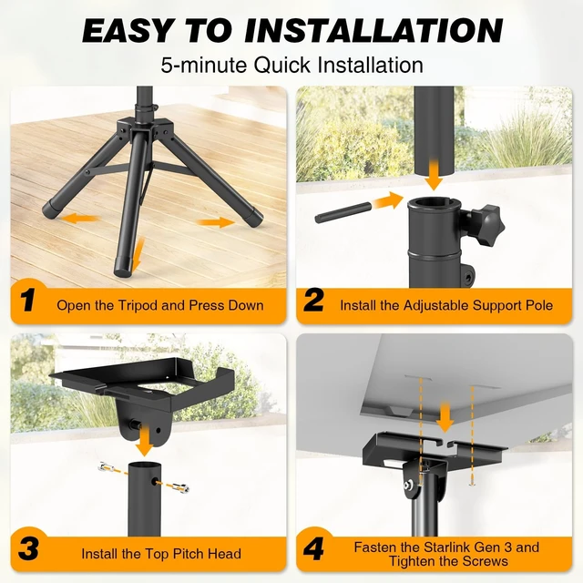 Alt view image 4 of 5 - Starlink Tripod Stand Mount for Gen 3, Standard 4, 4X, V3, 90 Tilt