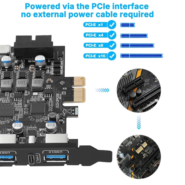 Alt view image 3 of 5 - 6-Ports USB 3.0 PCIe Card (2X USB A-2X Type-C), with 19 Pin/Type E(A-Key)