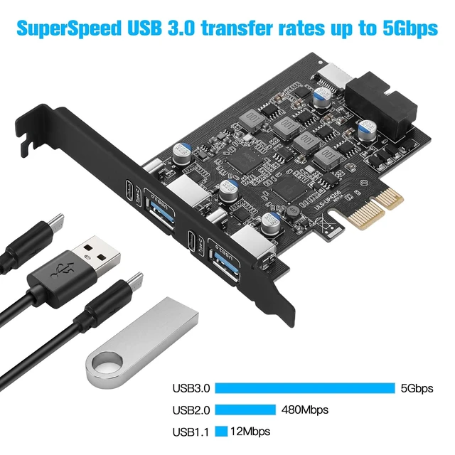 Alt view image 4 of 5 - 6-Ports USB 3.0 PCIe Card (2X USB A-2X Type-C), with 19 Pin/Type E(A-Key)