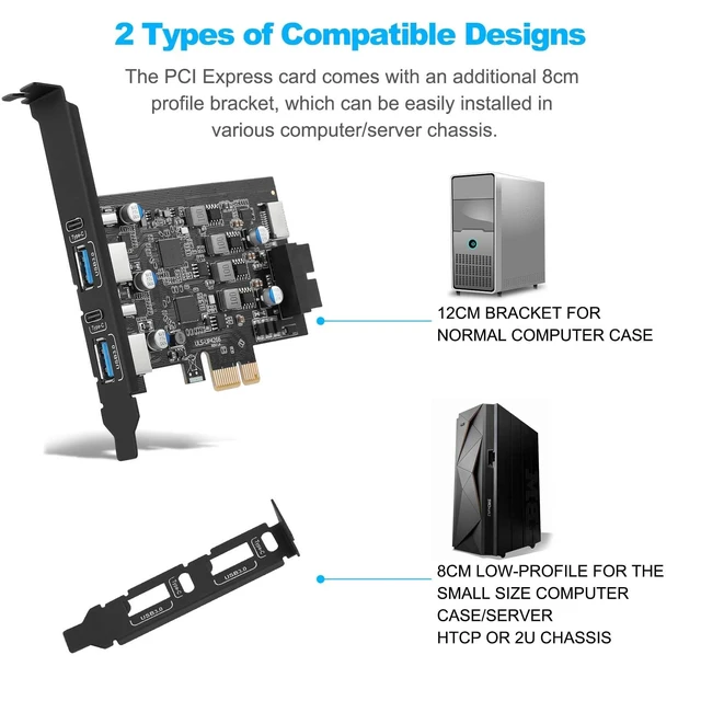Alt view image 5 of 5 - 6-Ports USB 3.0 PCIe Card (2X USB A-2X Type-C), with 19 Pin/Type E(A-Key)
