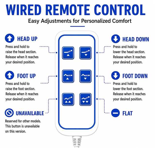 Alt view image 3 of 5 - NIUWAXIYU Replacement Wired Remote Control for Ergomotion Adjustable Bed Base E4 Y8C8. 14070307 (Not for E4+ and Other Models)
