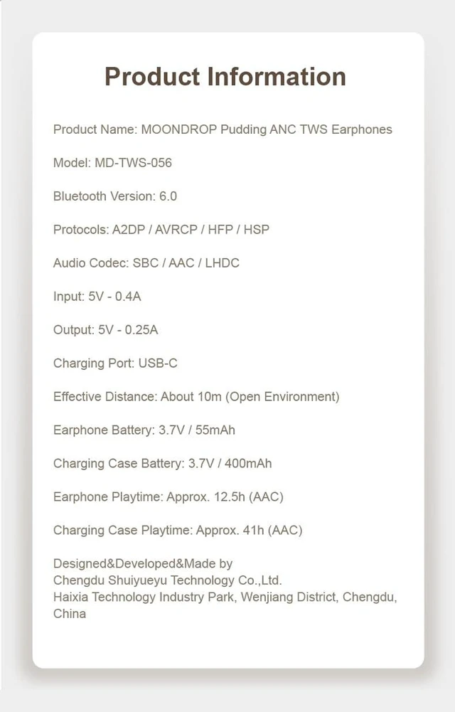 Alt view image 5 of 5 - Moondrop Pudding TWS Earphone True Wireless Stereo ANC AI ENC LHDC-V 10mm Dynamic Driver Interactive DSP Bluetooth 6.0 Music Game Dual Mode (Black)