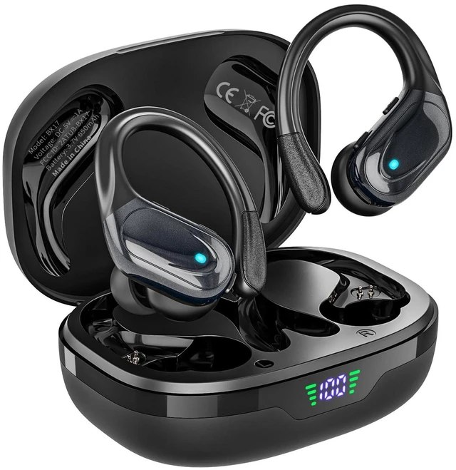 Main image of HAOYUYAN Wireless Earbuds, Sports Bluetooth Headphones, 80Hrs Playtime Ear Buds with LED Power Display, Noise Canceling Headset, IPX7 Waterproof Earphones for Workout/Running(Black)