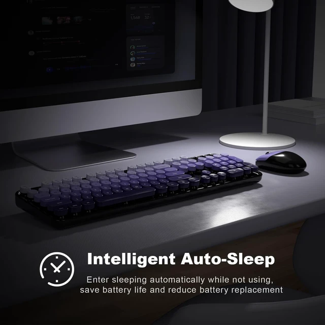 Alt view image 5 of 5 - Wireless Keyboards and Mouse Combos, SQMD Colorful Typewriter Keyboard with Round Keycaps, 2.4GHz USB Retro Wireless Keyboard Mouse for PC, Desktop, Laptop and Computer-Purple