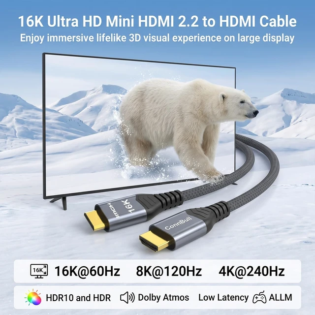 Alt view image 4 of 5 - Mini HDMI to HDMI 2.2 Cable 96Gbps 6.6FT for Pi Zero, Camera, Camcorder