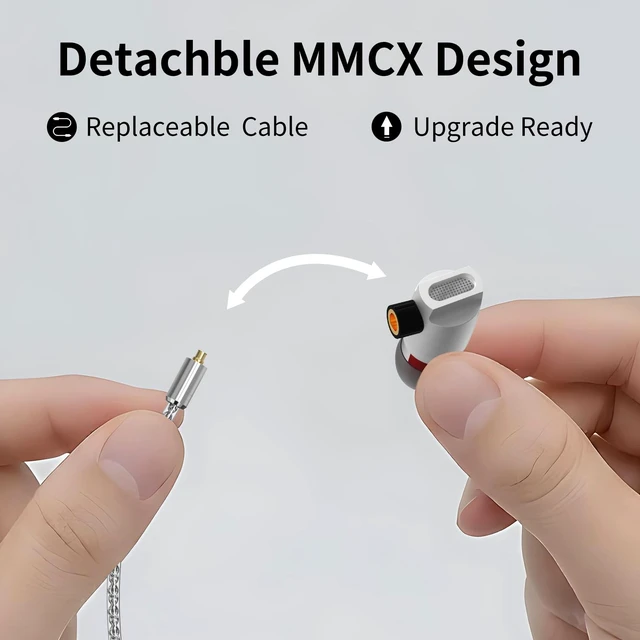 Alt view image 3 of 5 - GUAEIMO G8M3A1T Dynamic Driver IEM Earphones with Detachable MMCX Cable - HiFi in-Ear Monitors with 8-Core Braided Wire and 3.5mm Plug for Audiophiles and Daily Listening Matte Silver