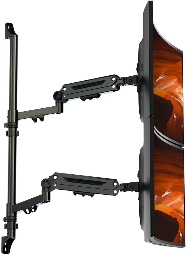 Main image of 17-40" Dual Monitor Wall Mount, Gas Spring Arms Hold 26.4 lbs Each, Black