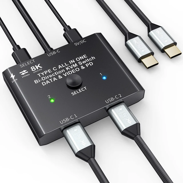 Main image of USB C Switch 2 in 1 Out USB C Switcher Selector for 2 Laptops Share 1 USB Device, 4K@60Hz/10Gbps Data Transfer and 100W PD Charging, Wired Control and 2 UBS C Cables