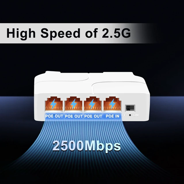 Alt view image 4 of 5 - Davuaz 2.5G PoE Extender, 1 in 3 Out PoE+ Extender with 2500Mbps, Power Out Up to 90W Power in 30W-IEEE802.3af/at/bt, PoE Repeater to Extends Extra 330ft,Vlan, Wall-Mount or Rail-Mount