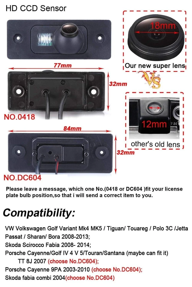 Alt view image 2 of 5 - HD 720P Night Vision Waterproof Car License Light Plate Back Up Rear View Reverse Camera Replacement for Porsche Cayenne 9PA 2003-2010/Skoda Fabia Combi 2004/Audi TT 8J 2007