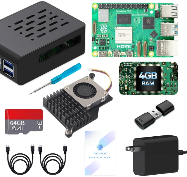Main image of TRASKIT Starter Kit for Raspberry Pi 5 4GB RAM,Pre-Loaded 64GB Edition Pi OS