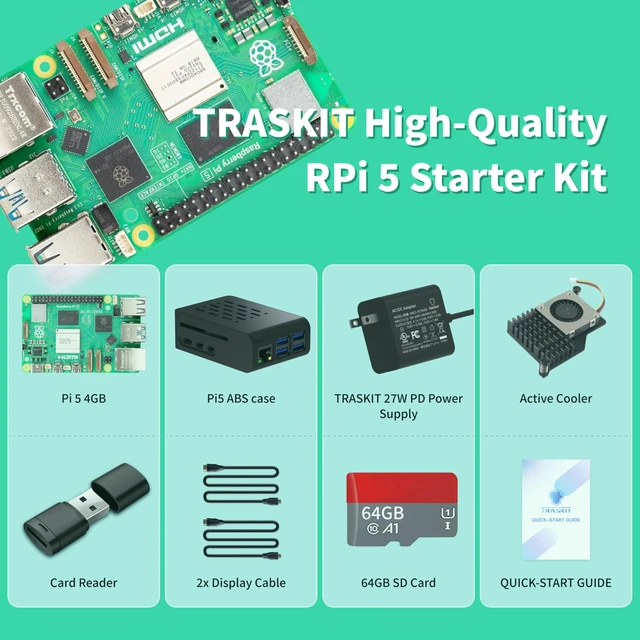 Alt view image 2 of 5 - TRASKIT Starter Kit for Raspberry Pi 5 4GB RAM,Pre-Loaded 64GB Edition Pi OS