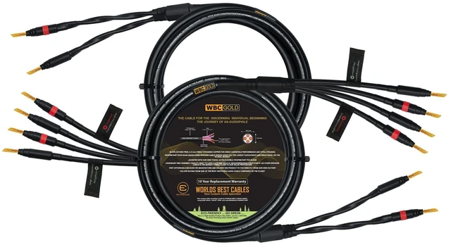 Main image of WORLDS BEST CABLES 12 Foot WBC-GOLD-LOCAP-SPKR-12 AWG - Low-Capacitance - Low-Inductance - High Purity OFC - Audiophile HiFi Bi-Wire Speaker Cable Pair with Eminence Gold Banana Plugs