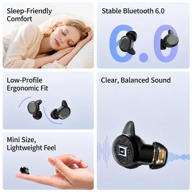 Alt view image 2 of 5 - NVXMANIYK Wireless Sleep Earbuds, Mini Bluetooth Earbuds for Small Ears and Side Sleepers, Soft Ear Wing Low Profile in Ear Headphones, Lightweight Comfortable Earbuds for Sleeping Travel Work