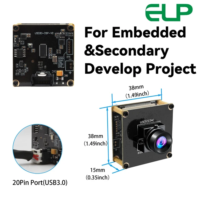 Alt view image 4 of 5 - ELP Global Shutter USB3.0 Camera Module Wide Angle Webcam for Computer Mini UVC USB2.0 PC Camera High Speed HD 200fps Lightburn Cameras 1200P 120fps Webcamera AR0234 Cam (2.8mm Lens)