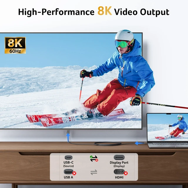 Alt view image 2 of 5 - Acer USB C to Display Port 1.4 Cable 6.6FT(8K@60Hz 4K@240Hz) Unidirectional