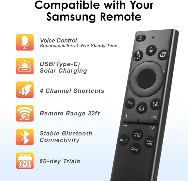 Alt view image 2 of 5 - Solar Voice Remote Replacement for Samsung TV, BN59-01385A Rechargeable Smart TV Remote Control with USB-C Charging, Compatible with Samsung The Frame, Neo QLED, QLED, Crystal UHD 4K 8K TV