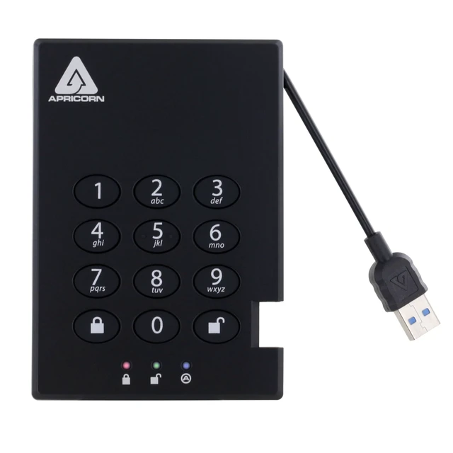 Alt view image 2 of 5 - Apricorn 1TB Aegis Padlock USB 3.0 256-bit AES XTS Hardware Encrypted Portable External Hard Drive (A25-3PL256-1000)