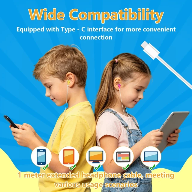 Alt view image 4 of 5 - CNSZSLZ 50 Pack USB C Kids Earbuds Bulk Wired for Classroom School Students