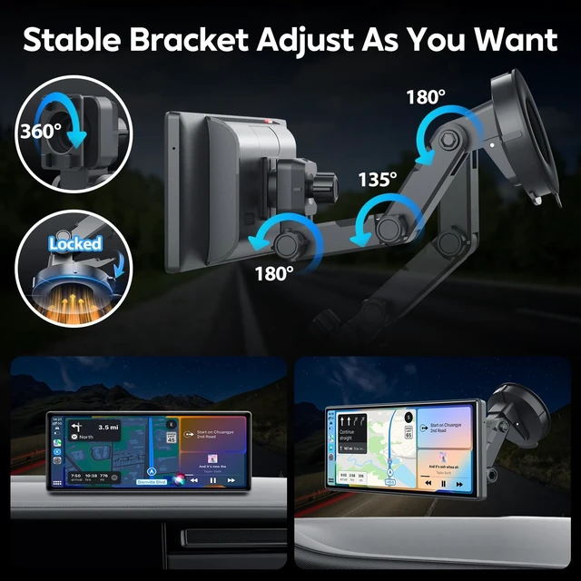 Alt view image 4 of 5 - JATAZA 10.26" Wireless Apple Carplay Screen for Car, Secure Strong Bracket, Portable Apple CarPlay& Android Auto Car Stereo with GPS Navigation, Bluetooth, Mirror Link, Voice Control,Fits All V