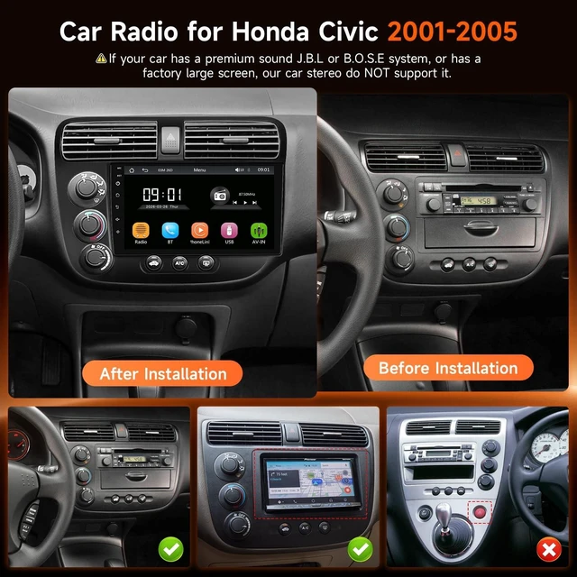 Alt view image 2 of 5 - KuTaiTai 9" Linux Car Radio Stereo for Honda Civic 2001 2002 2003 2004 2005