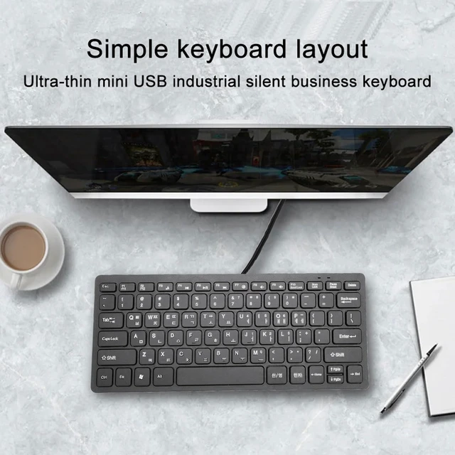 Alt view image 4 of 5 - Denash Wired Korean Keyboard, 78 Keys Spill Proof Slim Hangul Layout Keyboard, USB Plug and Play Lightweight Keypad for Computer Laptop PC