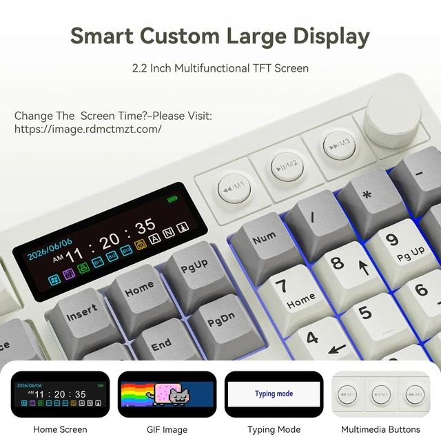 Alt view image 3 of 5 - BOYI K104Pro Mechanical Keyboard with 2.2" Screen&Media Knob,QMK/VIA Custom BT5.0/2.4GHz/Type-C Gasket Mounted Hot Swap RGB Full Size Creamy Wireless Keyboard NKRO Gaming Keyboard for PC/Mac(Re