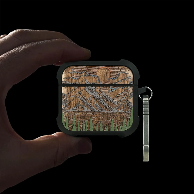 Alt view image 2 of 5 - Walnut Solid Wood for AirPods 5 Case/AirPods 4 Case, Mountain Dawn