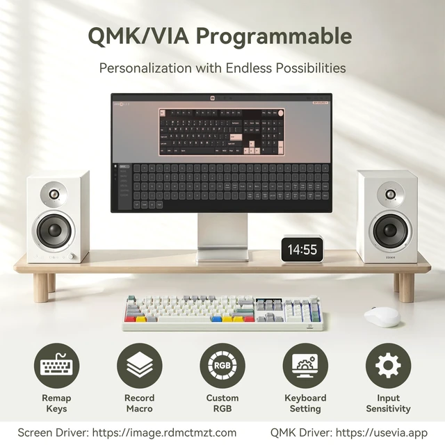 Alt view image 5 of 5 - BOYI K104Pro Mechanical Keyboard with 2.2" Screen&Media Knob,QMK/VIA Custom BT5.0/2.4GHz/Type-C Gasket Mounted Hot Swap RGB Full Size Creamy Wireless Keyboard NKRO Gaming Keyboard for PC/Mac(Re