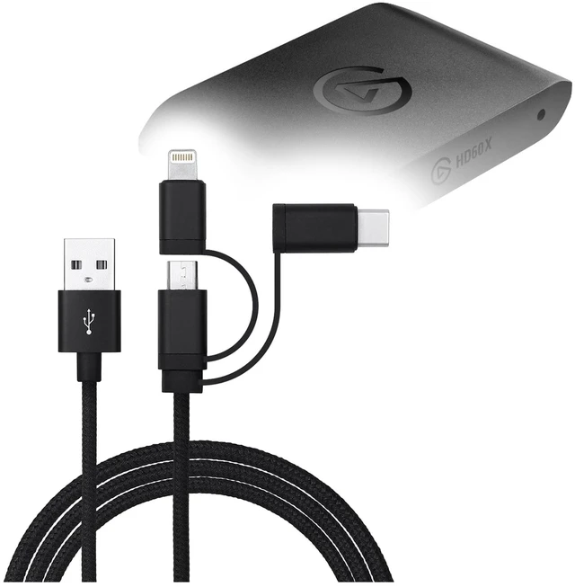 Main image of BoxWave Cable Compatible with Elgato HD60 X - AllCharge 3-in-1 Cable - Jet Black