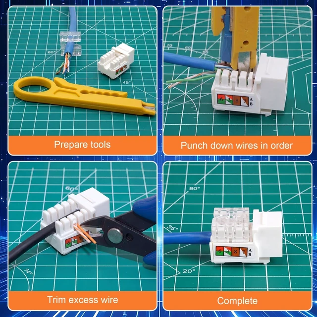 Alt view image 4 of 5 - Tellegloww 120 Pack Cat6 Rj45 Keystone Jacks Bulk 90 Degree Punch Down Keystone Jack Ethernet Modular Connectors for Patch Panel and Wall Plate, White