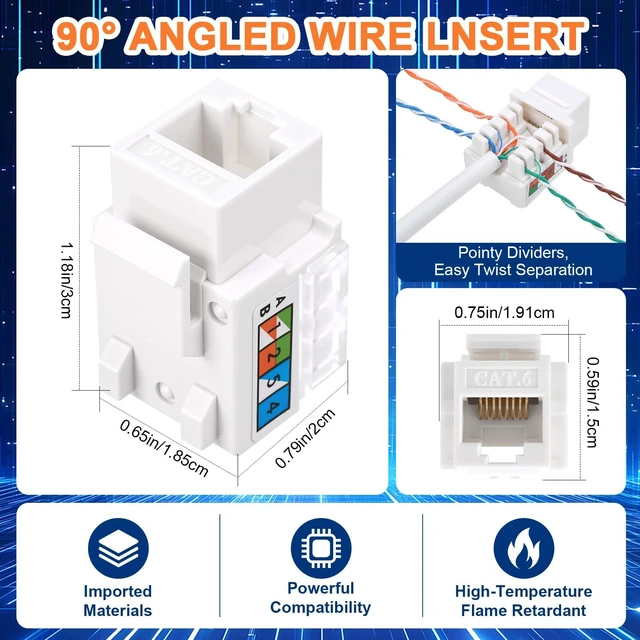 Alt view image 2 of 5 - Tellegloww 120 Pack Cat6 Rj45 Keystone Jacks Bulk 90 Degree Punch Down Keystone Jack Ethernet Modular Connectors for Patch Panel and Wall Plate, White