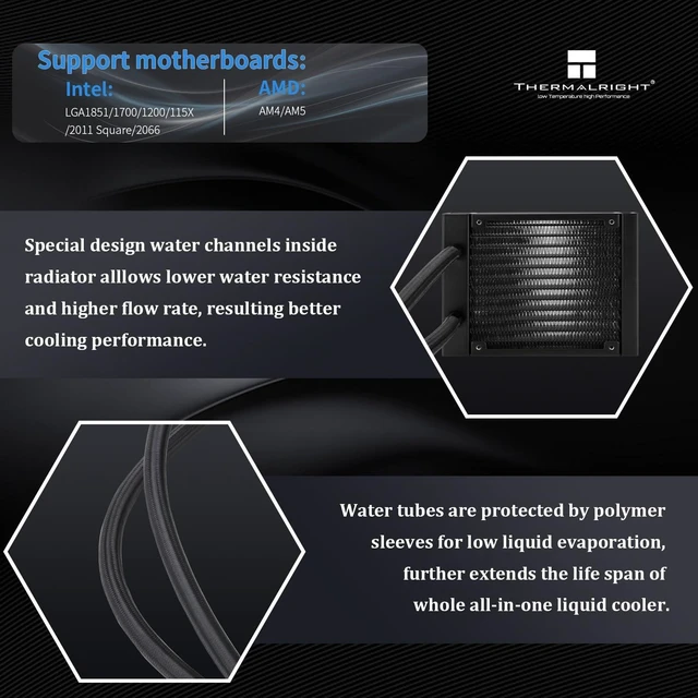 Alt view image 3 of 5 - TR Thermalright FW SE 120 ARGB Black AIO Water Cooler, Liquid CPU Cooler, 2 LCD Screen-320x240 Resolution, 2000RPM High Speed,Compatible with AMD/AM4/AM5 & Intel lga1150/1151/1200/170