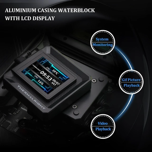 Alt view image 4 of 5 - TR Thermalright FW SE 120 ARGB Black AIO Water Cooler, Liquid CPU Cooler, 2 LCD Screen-320x240 Resolution, 2000RPM High Speed,Compatible with AMD/AM4/AM5 & Intel lga1150/1151/1200/170