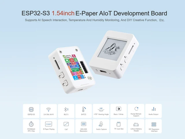 Alt view image 2 of 5 - ESP32-S3 1.54inch E-Paper AIoT Dev Board, Black/White EINK Touch Display 200200 Resolution, Supports 2.4GHz Wi-Fi and BLE 5, Supports AI Speech Interaction and DIY Creative Function, etc.