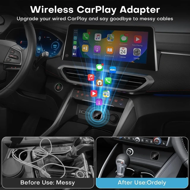 Alt view image 2 of 5 - Ksaipx 2-in-1 Wireless CarPlay & Android Auto Adapter, Fast Wireless Connection Dongle for Factory Wired CarPlay Cars, Plug & Play Auto-Connect Smart Multimedia Adapter for iPhone & Andr