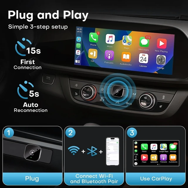 Alt view image 4 of 5 - Ksaipx 2-in-1 Wireless CarPlay & Android Auto Adapter, Fast Wireless Connection Dongle for Factory Wired CarPlay Cars, Plug & Play Auto-Connect Smart Multimedia Adapter for iPhone & Andr