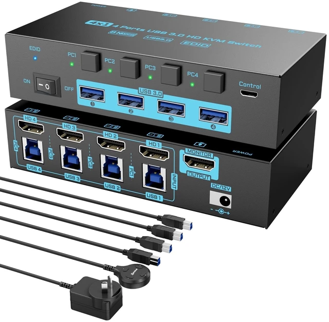 Main image of 8K HDMI 2.1 KVM Switch 4 Computers 1 Monitor 4 Port 4 in 1 Out for 4 PCs