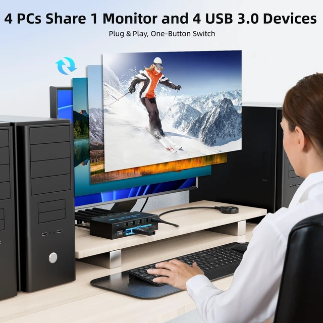 Alt view image 2 of 5 - 8K HDMI 2.1 KVM Switch 4 Computers 1 Monitor 4 Port 4 in 1 Out for 4 PCs