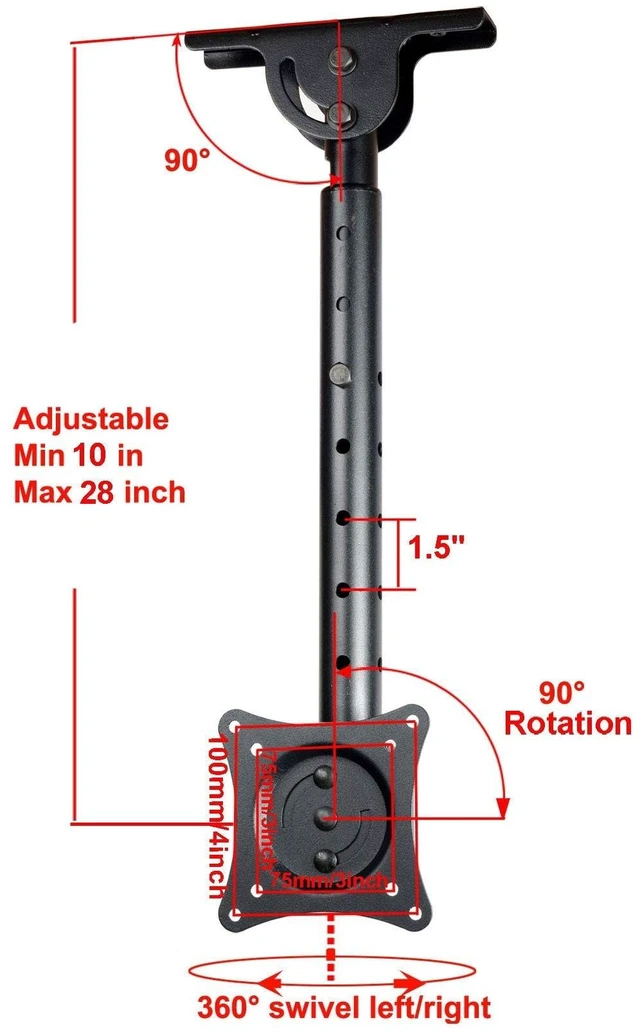 Alt view image 4 of 5 - VideoSecu ML405B2 LCD LED UHD Monitor TV Ceiling Mount for Most 19 22 23 24 26 27 28 29 32 39 42 Flat Panel Display with VESA100x100, 75x75, Fit Flat and vaulted Ceiling M0B
