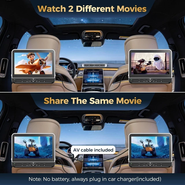 Alt view image 2 of 5 - 10.5" Portable DVD Player for Car with HDMI Input,2 Headphones & 2 Brackets