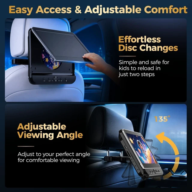 Alt view image 4 of 5 - 10.5" Portable DVD Player for Car with HDMI Input,2 Headphones & 2 Brackets