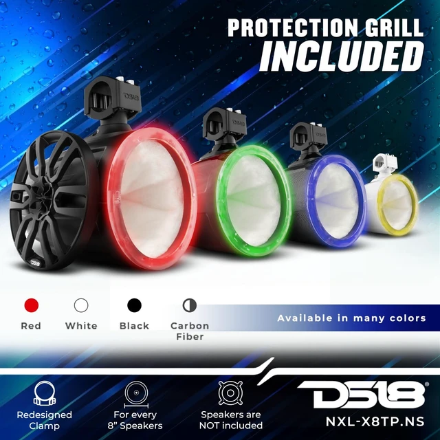 Alt view image 4 of 5 - DS18 Marine and Powersports Empty Tower Speaker Pod with LED RGB Lights & Grill - Fits 8" Speaker - White - Speaker not Included - Great for Boats, Jeeps, ATV, UTV, Powersports, Golf Car, All elements