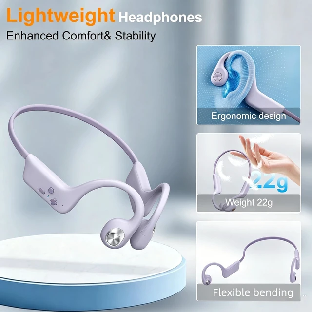 Alt view image 4 of 5 - 2026 Bone Conduction Bluetooth 6.0 Headphones, Open-Ear Headset with Mic, Type-C Charging, 10-Hour Battery Life, IPX5 Sweatproof, Dual-Device Connection, 22g Comfort, for Office & Sports (Purple