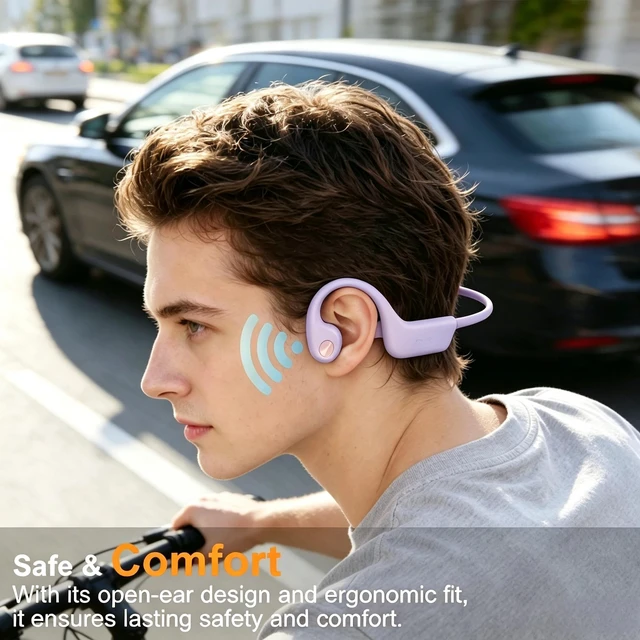 Alt view image 2 of 5 - 2026 Bone Conduction Bluetooth 6.0 Headphones, Open-Ear Headset with Mic, Type-C Charging, 10-Hour Battery Life, IPX5 Sweatproof, Dual-Device Connection, 22g Comfort, for Office & Sports (Purple
