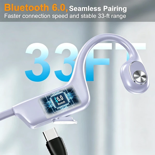 Alt view image 5 of 5 - 2026 Bone Conduction Bluetooth 6.0 Headphones, Open-Ear Headset with Mic, Type-C Charging, 10-Hour Battery Life, IPX5 Sweatproof, Dual-Device Connection, 22g Comfort, for Office & Sports (Purple